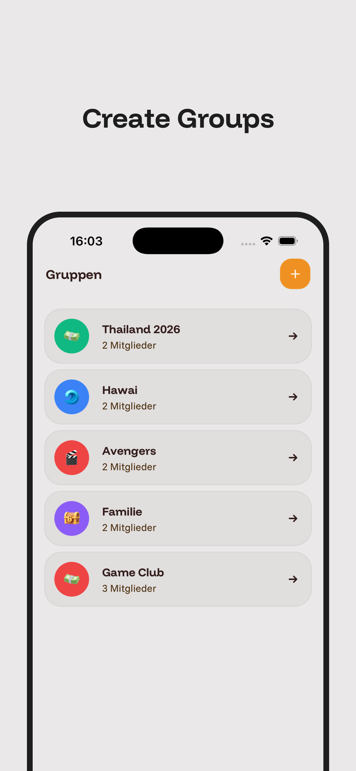 Group expense overview with member balances